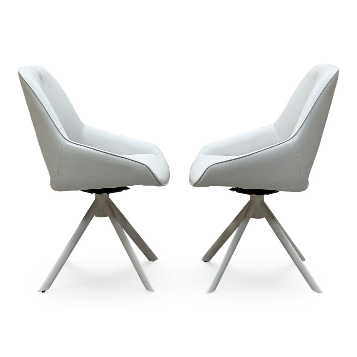 'Tino' Neutral Faux Leather Pair of Swivel Dining Chairs