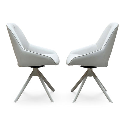 'Tino' Neutral Faux Leather Pair of Swivel Dining Chairs