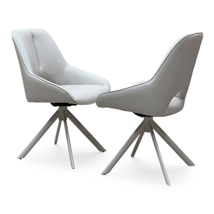 'Tino' Neutral Faux Leather Pair of Swivel Dining Chairs