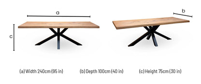 Bodhal ‘Terra’ 6 Bassano Solid Oak Raw Edge 240cm Dining Table with Metal Star Base
