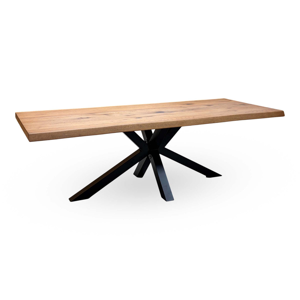 Bodhal ‘Terra’ 6 Bassano Solid Oak Raw Edge 240cm Dining Table with Metal Star Base