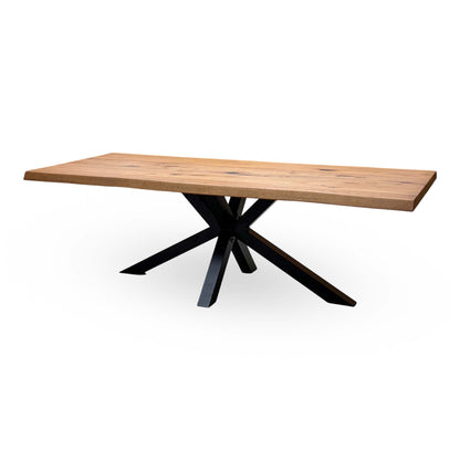 Bodhal ‘Terra’ 6 Bassano Solid Oak Raw Edge 240cm Dining Table with Metal Star Base