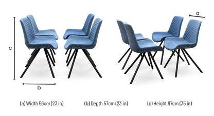 ‘Rocket’ Mineral Blue Fabric Set of 4 Dining Chairs