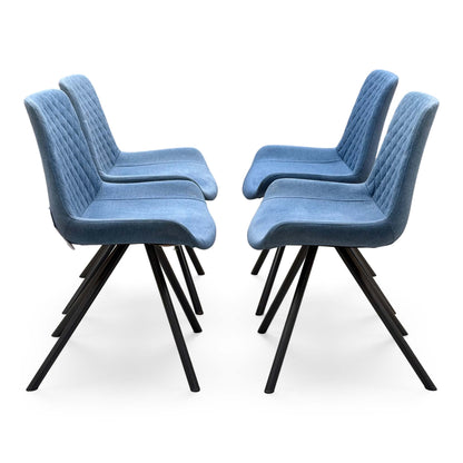 ‘Rocket’ Mineral Blue Fabric Set of 4 Dining Chairs