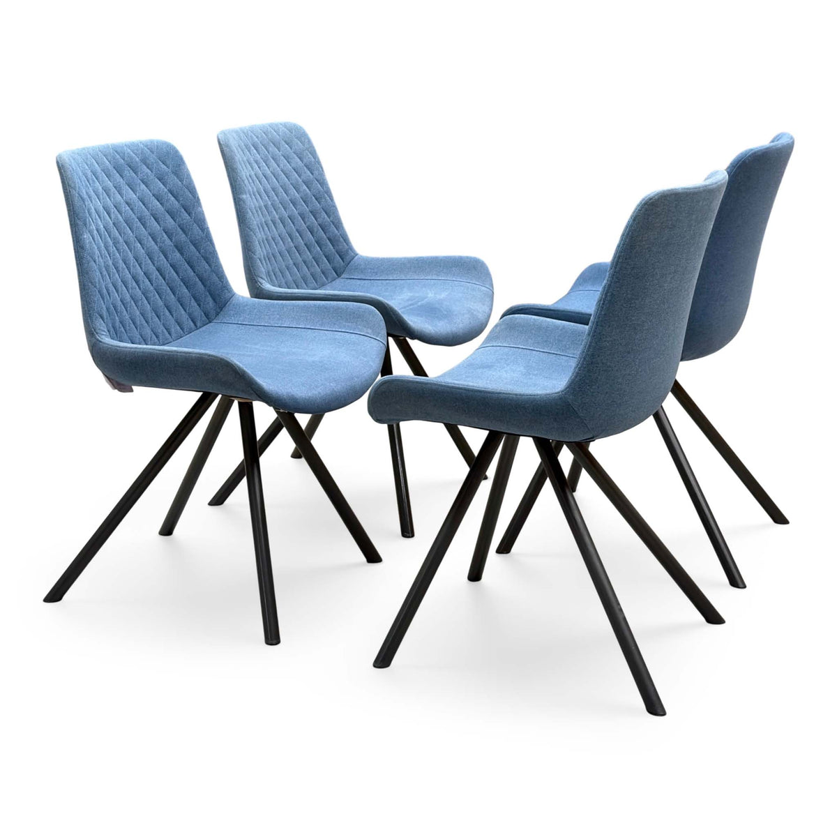 ‘Rocket’ Mineral Blue Fabric Set of 4 Dining Chairs