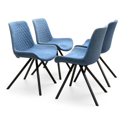 ‘Rocket’ Mineral Blue Fabric Set of 4 Dining Chairs