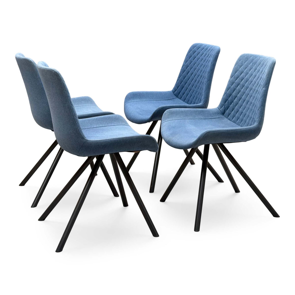 ‘Rocket’ Mineral Blue Fabric Set of 4 Dining Chairs