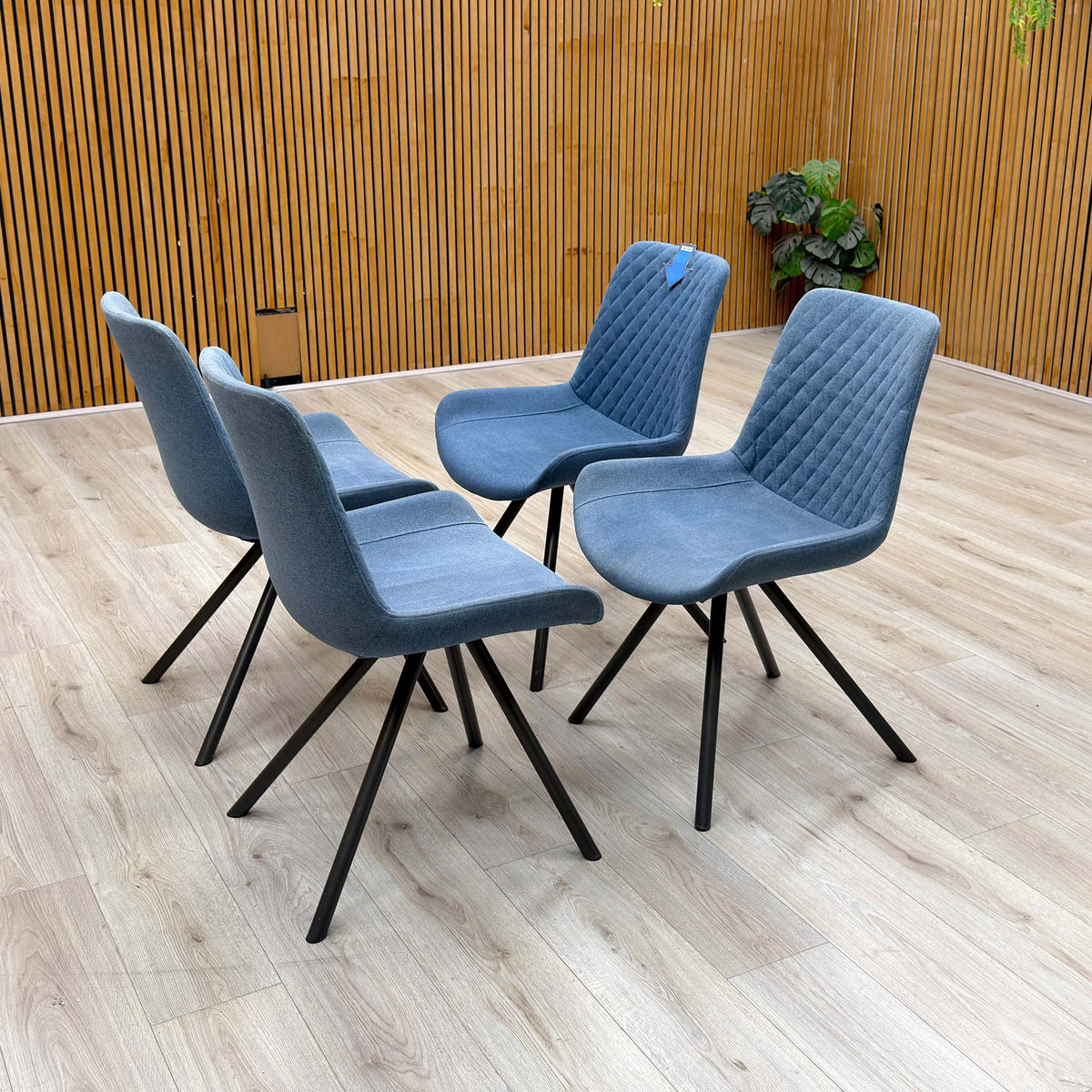 ‘Rocket’ Mineral Blue Fabric Set of 4 Dining Chairs