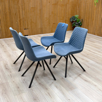 ‘Rocket’ Mineral Blue Fabric Set of 4 Dining Chairs