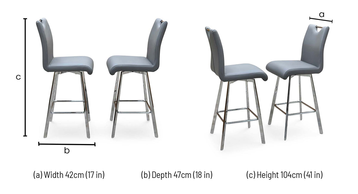 ‘Nadal’ Grey Faux Leather Pair of Swivel Bar Stools