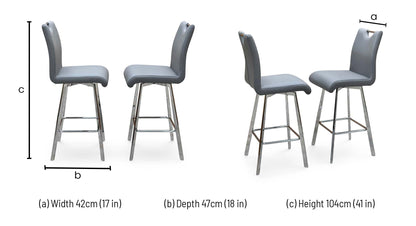 ‘Nadal’ Grey Faux Leather Pair of Swivel Bar Stools