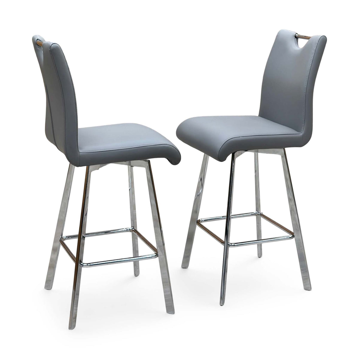 ‘Nadal’ Grey Faux Leather Pair of Swivel Bar Stools