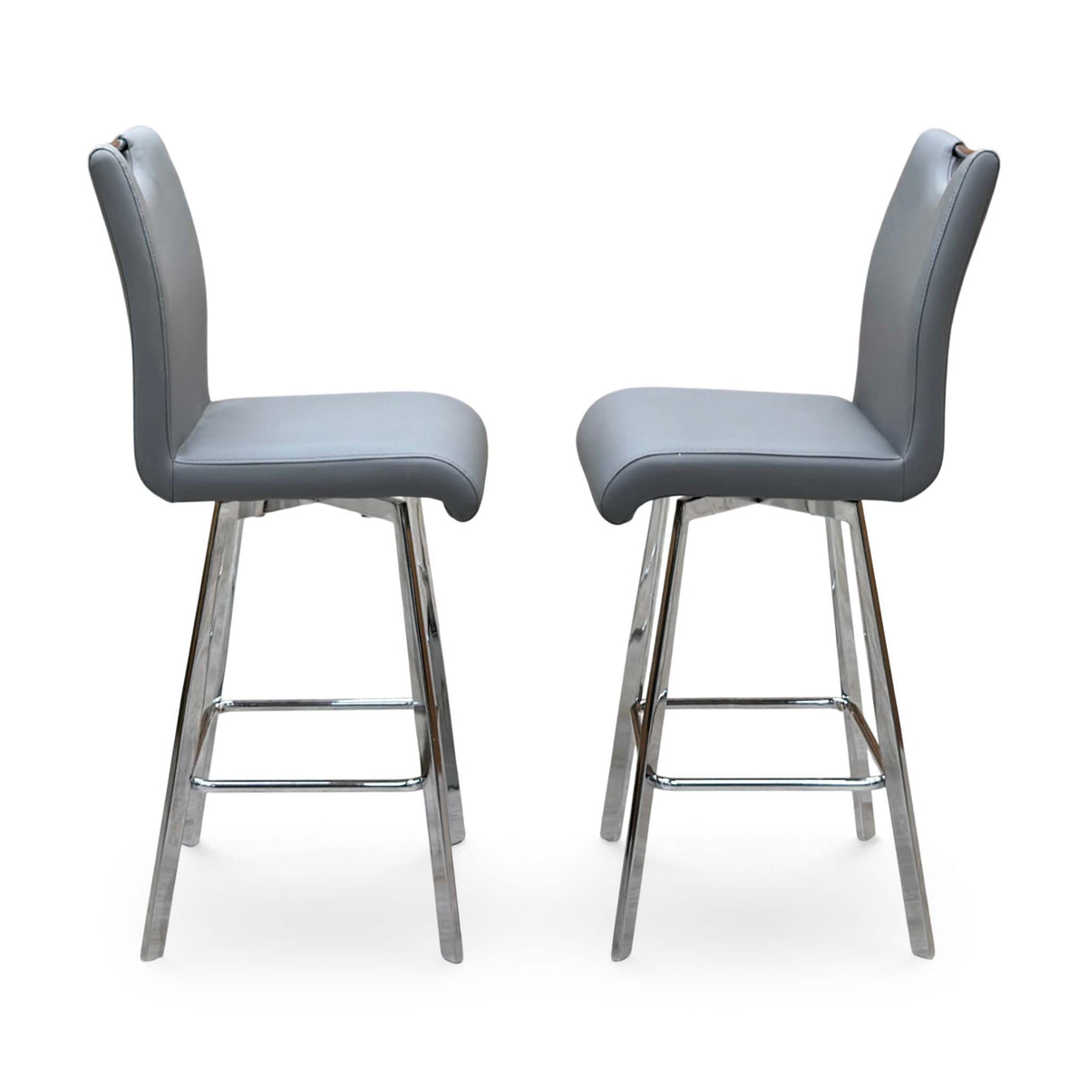 ‘Nadal’ Grey Faux Leather Pair of Swivel Bar Stools