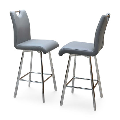 ‘Nadal’ Grey Faux Leather Pair of Swivel Bar Stools