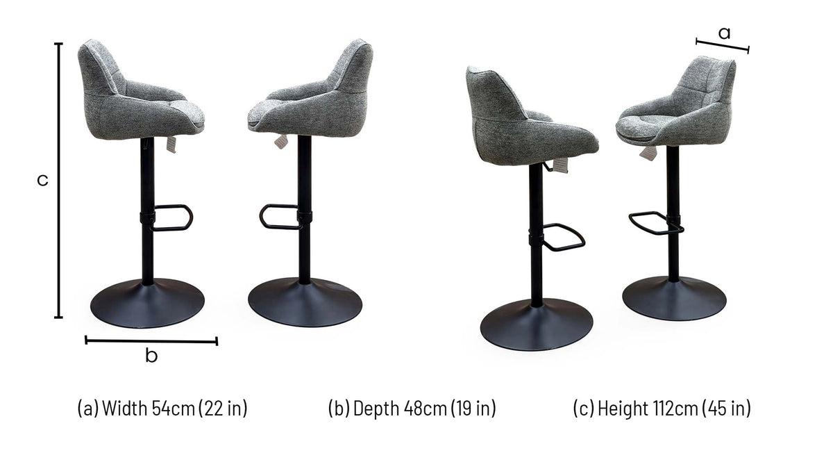 'Kiara' Ash Grey Fabric Pair of Swivel Bar Stools