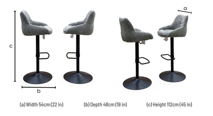 'Kiara' Ash Grey Fabric Pair of Swivel Bar Stools