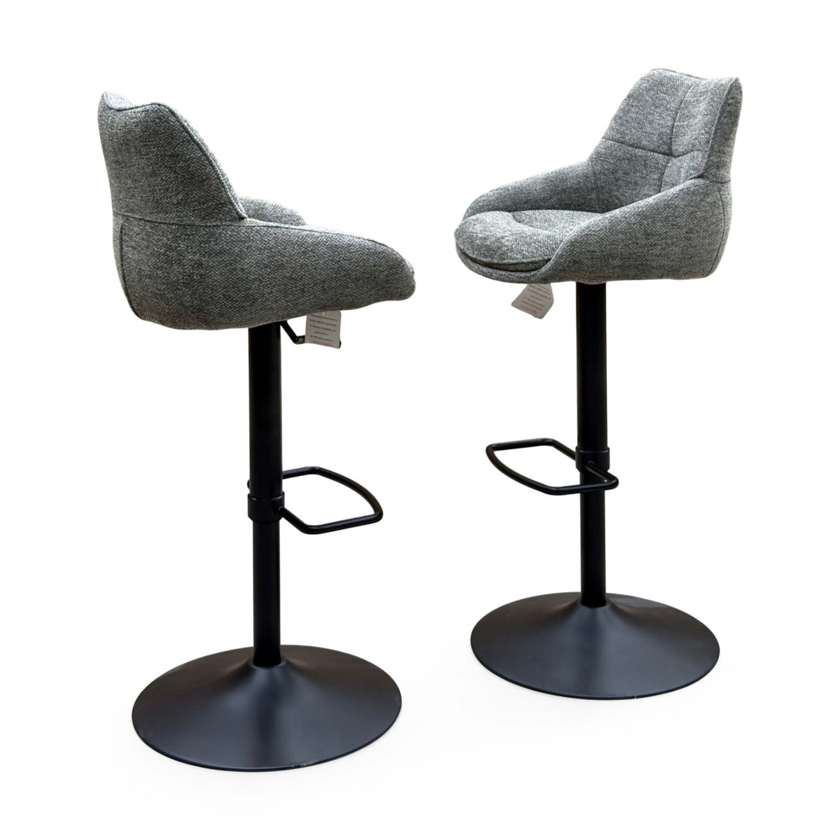 'Kiara' Ash Grey Fabric Pair of Swivel Bar Stools