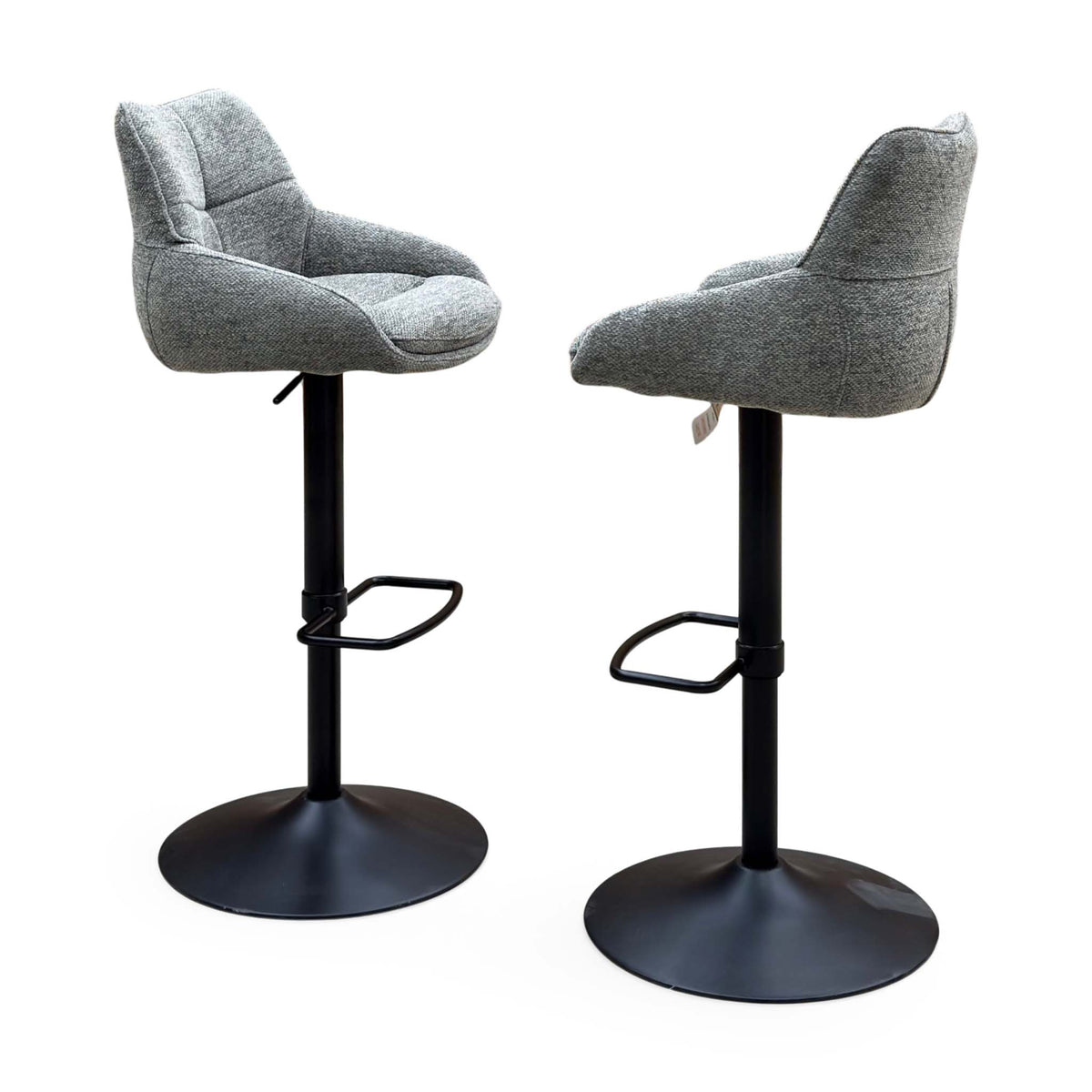 'Kiara' Ash Grey Fabric Pair of Swivel Bar Stools