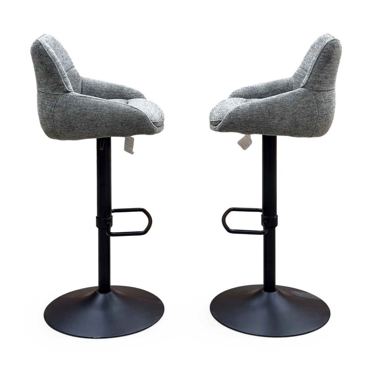 'Kiara' Ash Grey Fabric Pair of Swivel Bar Stools