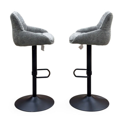 'Kiara' Ash Grey Fabric Pair of Swivel Bar Stools