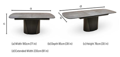 'Icon' Bronze Ceramic Top 180cm Extending Dining Table