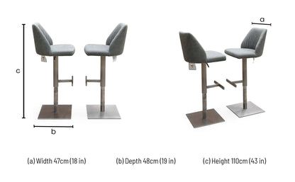 ‘Grigio’ Grey Fabric Pair of Swivel Bar Stools