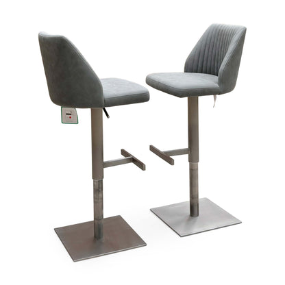 ‘Grigio’ Grey Fabric Pair of Swivel Bar Stools
