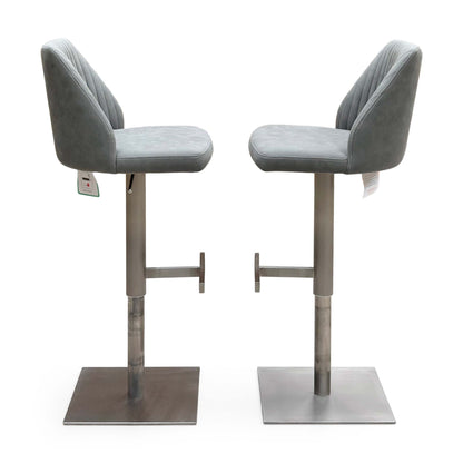 ‘Grigio’ Grey Fabric Pair of Swivel Bar Stools