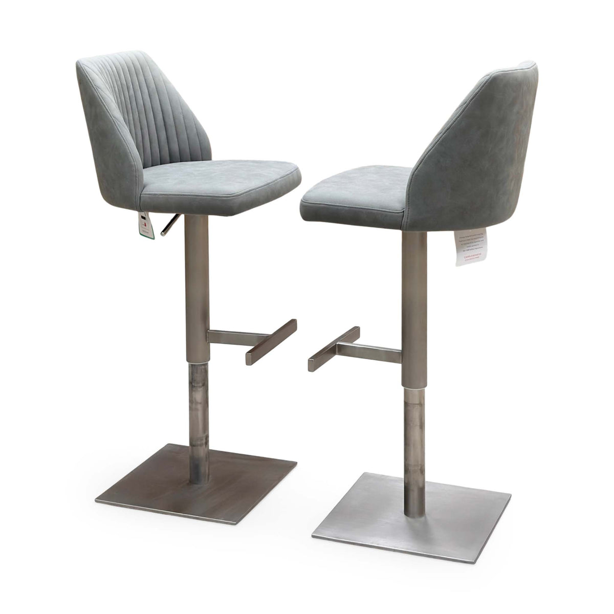 ‘Grigio’ Grey Fabric Pair of Swivel Bar Stools