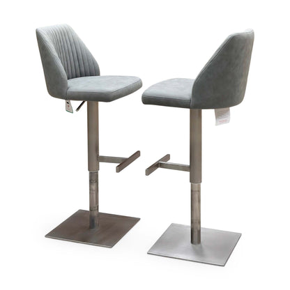 ‘Grigio’ Grey Fabric Pair of Swivel Bar Stools