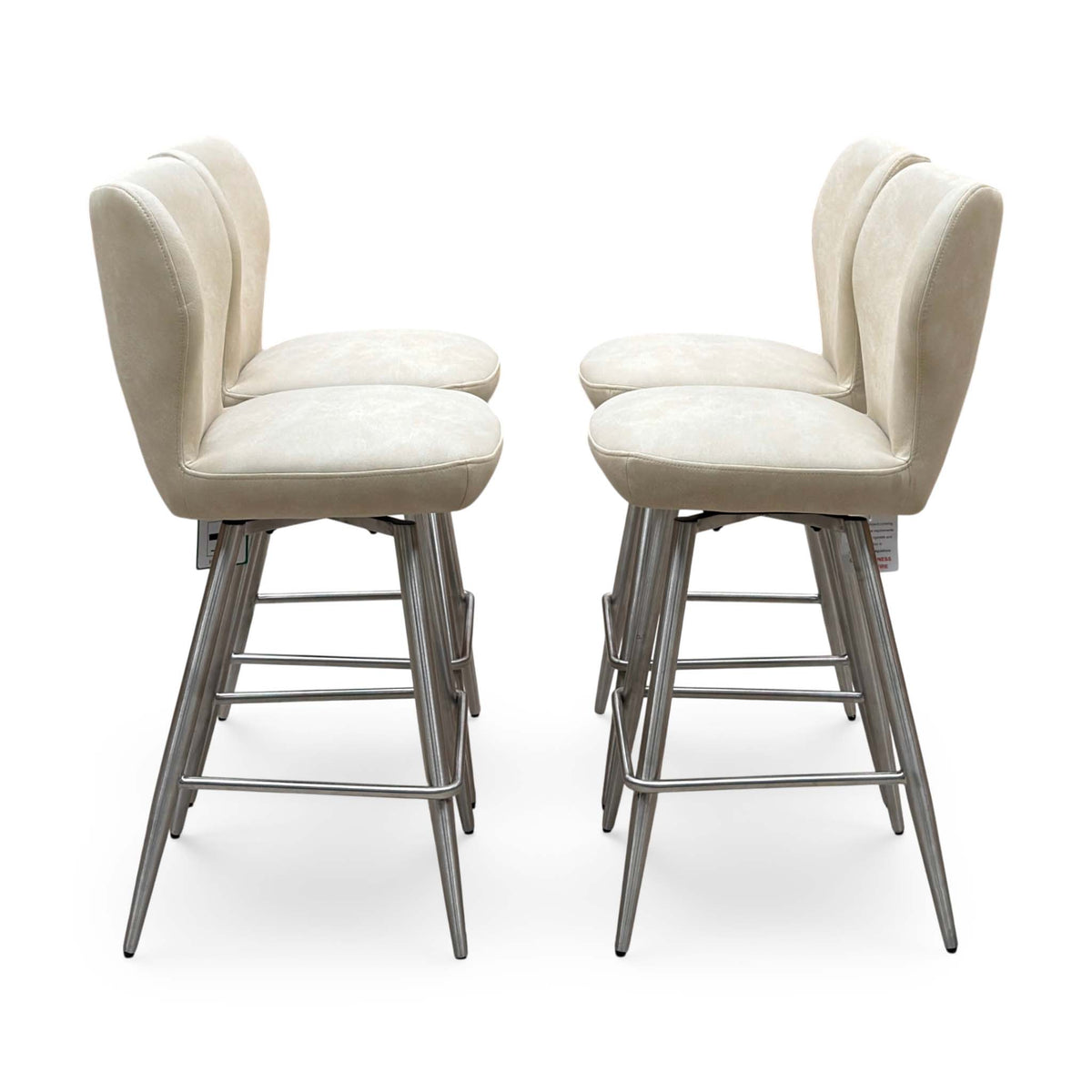 'Elegante' Ivory White Faux Leather Set of 4 Swivel Bar Stools