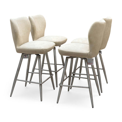'Elegante' Ivory White Faux Leather Set of 4 Swivel Bar Stools