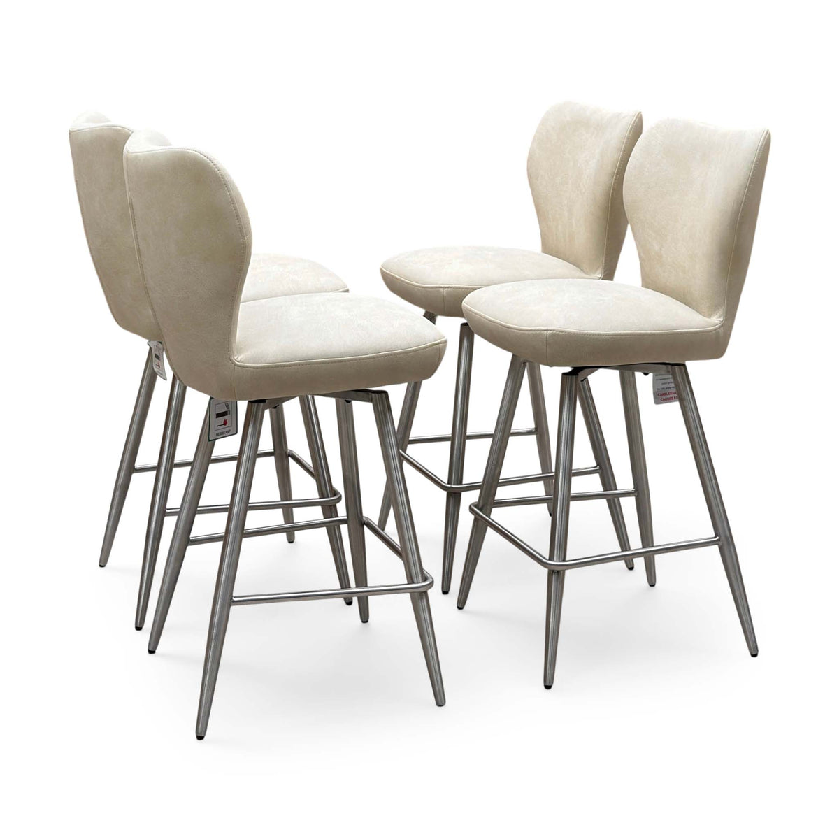 'Elegante' Ivory White Faux Leather Set of 4 Swivel Bar Stools