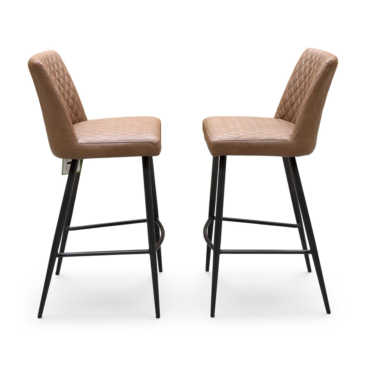 'Earth' Tan Brown Faux Leather Pair of Bar Stools