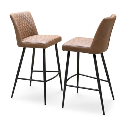 'Earth' Tan Brown Faux Leather Pair of Bar Stools