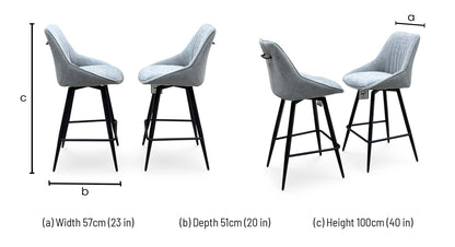 ‘Crete’ Silver Fabric Pair of Swivel Bar Stools