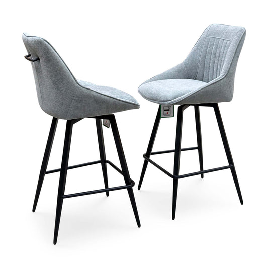 ‘Crete’ Silver Fabric Pair of Swivel Bar Stools