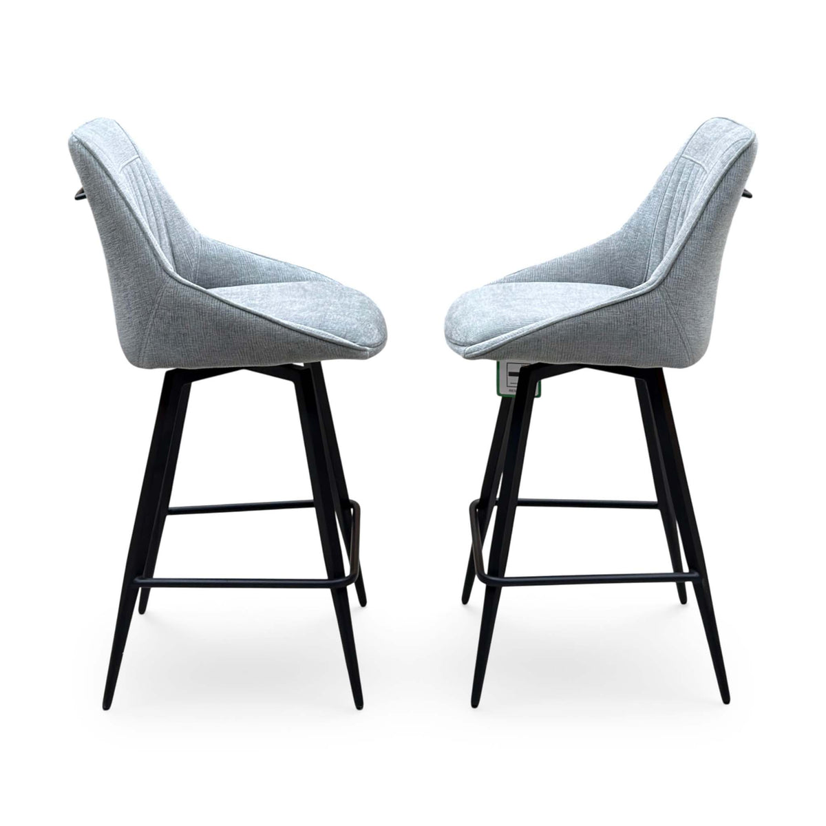 ‘Crete’ Silver Fabric Pair of Swivel Bar Stools