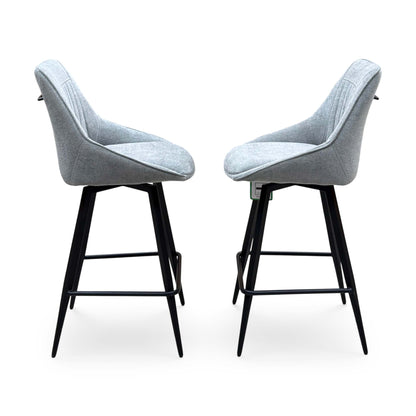 ‘Crete’ Silver Fabric Pair of Swivel Bar Stools