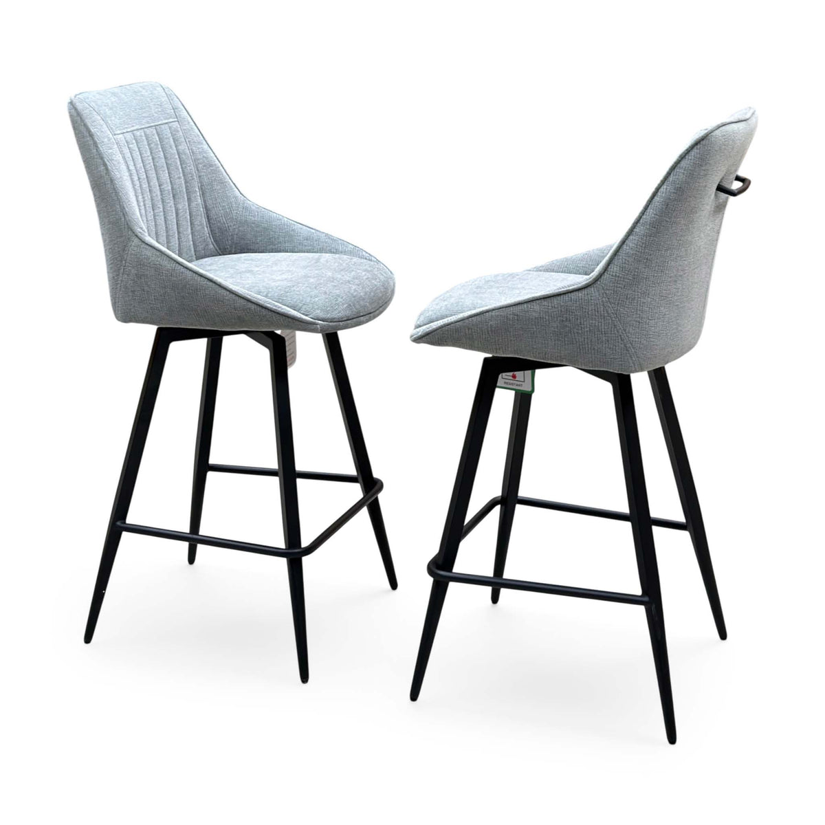 ‘Crete’ Silver Fabric Pair of Swivel Bar Stools
