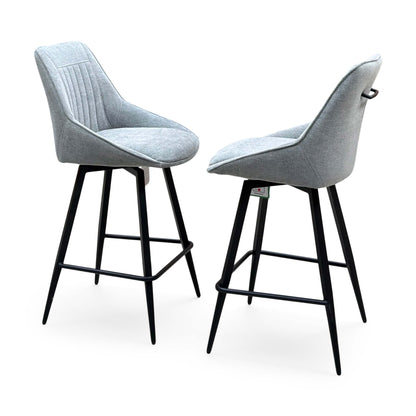 ‘Crete’ Silver Fabric Pair of Swivel Bar Stools