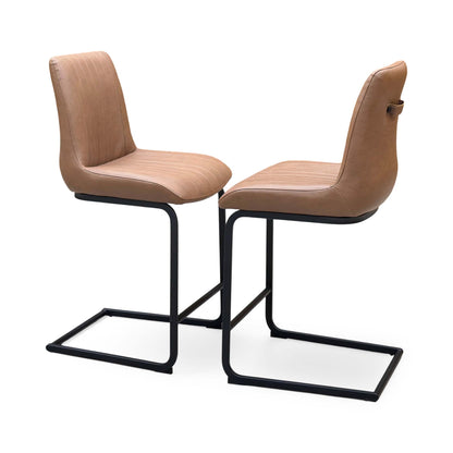 Bodahl 'Terra' Cognac Brown Faux Leather Pair of Cantilever Bar Stools