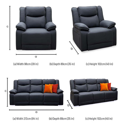 'Milan' Mocha Grey Microfibre Fabric 3 Seater Manual Recliner Drop Down Cup Holders and Wireless Charger Sofa with Armchair Set