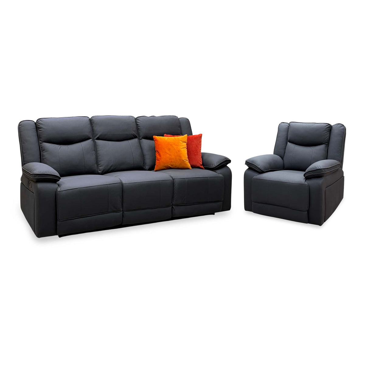 'Milan' Mocha Grey Microfibre Fabric 3 Seater Manual Recliner Drop Down Cup Holders and Wireless Charger Sofa with Armchair Set