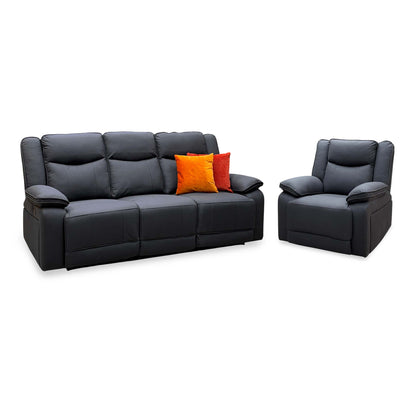 'Milan' Mocha Grey Microfibre Fabric 3 Seater Manual Recliner Drop Down Cup Holders and Wireless Charger Sofa with Armchair Set