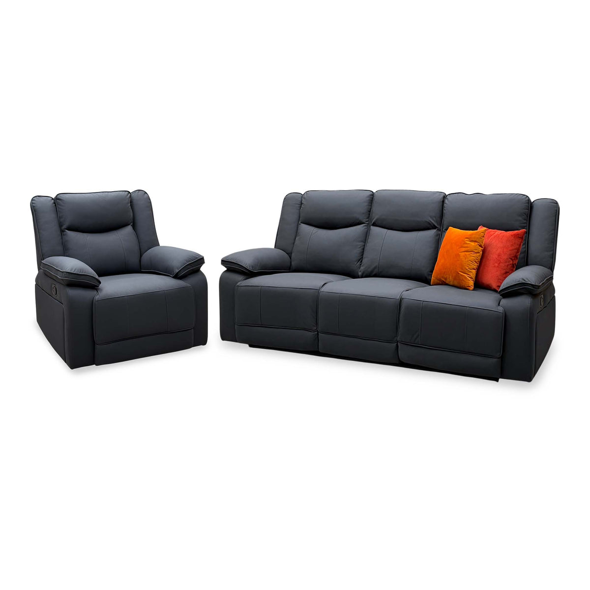 'Milan' Mocha Grey Microfibre Fabric 3 Seater Manual Recliner Drop Down Cup Holders and Wireless Charger Sofa with Armchair Set