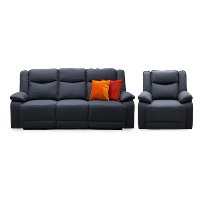 'Milan' Mocha Grey Microfibre Fabric 3 Seater Manual Recliner Drop Down Cup Holders and Wireless Charger Sofa with Armchair Set
