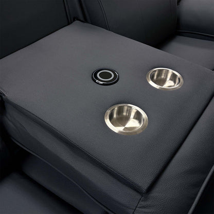 'Milan' Mocha Grey Microfibre Fabric 3 Seater Manual Recliner Drop Down Cup Holders and Wireless Charger Sofa with Armchair Set