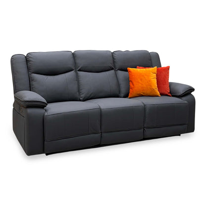 'Milan' Mocha Grey Microfibre Fabric 3 Seater Manual Recliner Sofa with Drop Down Cup Holders and Wireless Charger