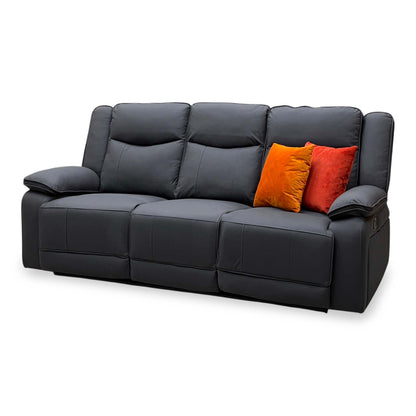 'Milan' Mocha Grey Microfibre Fabric 3 Seater Manual Recliner Sofa with Drop Down Cup Holders and Wireless Charger